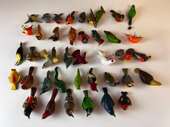Lot of 40 Vintage South American Hand Painted Terra Cotta Bird Ornaments