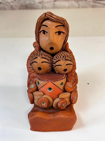 Native American Mother and Children Pottery Figure