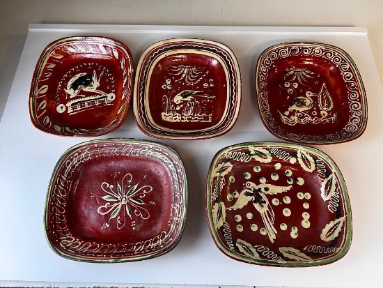 Lot of 5 Vintage Mexican Hand Painted Pottery Bowls