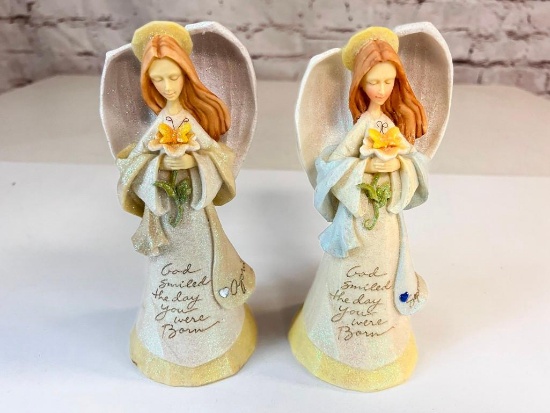 Lot of 2 Enesco Foundations 2004 September and April Birthday Angel Figurines By Karen Hahn