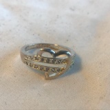 Sterling Silver and Clear Stone Heart Ring Size 7 | 2.56 grams