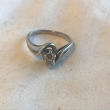 Sterling Silver Ring with Small Center Diamond Size 6 | 2.47 grams