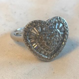 Sterling Silver Heart Ring with Clear Stone Details Size 6 | 4.67 grams