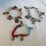 Lot of 3 Misc. Colorful Beaded Costume Charm Bracelets