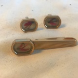 Gold-Toned Cufflink and Tie-Clip Set with Fish Hooks Incased Inside