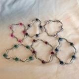 Lot of 6 Similar Silver-Toned Costume Bracelets with Various Colorful Beads