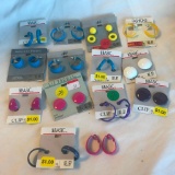 Lot of 14 Pairs of Colorful Enamel Clip-On and Pierced Earrings