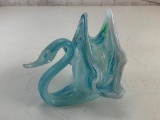 Blue blown glass swan Figure