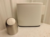 NEW MINI STAINLESS STEEL TRASH DISPENSER ALONG WITH A PLASTIC CONTAINER