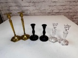 Lot of 6 Candle Holders- Brass, Glass and Black Ceramic