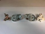 Lot of 4 Rabbit Figures with 2 Clear Glass Candle Holders
