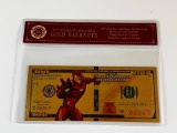 MARVEL Iron Man 24K GOLD Plated Foil Novelty $100 Bill Gold Banknote
