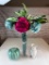 Large Glass Vase With faux Flowers plus a Mable Vase and Glass Bowl Home Decor
