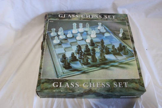 Vintage Glass Chess Set 14 x 14" Complete