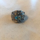 Sterling Silver Ring with Blue Center Stone Size 4 | 7.14 grams