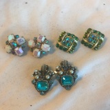 Lot of 3 Misc. Pairs of Rhinestone Clip-On Earrings