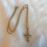 Gold-Toned and Rhinestone Cross Pendant Necklace