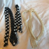 Lot of 2 Faux-Pearl and Black Belts