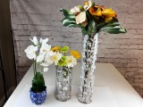 Lot of 3 Vases with Faux Flowers