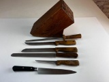 Lot of 5 Knives with Wood Block and Sharpener