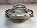 Vintage Pottery Bowl with Lid Signed