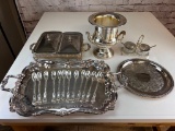 Lot of vintage Silver Plated Serving Dishes- Platers, Spoons, Food Server, Sugar/Creamer Dish