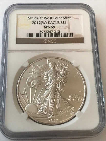 2012-W West Point American Eagle Silver Coin 1 oz 999 Fine Silver $1 Coin NGC MS69