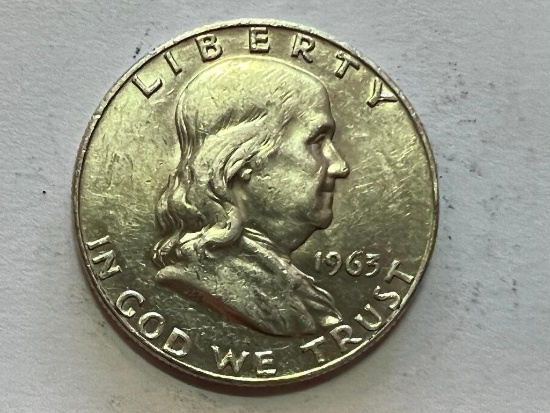1963-D US Franklin Silver Half Dollar 50 Cent Coin 90% Silver