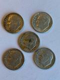Lot of 5 1964 Roosevelt Dimes 90% Silver