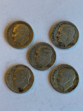 Lot of 5 Roosevelt Dimes 90% Silver;...(2) 1956, (2) 1957, and one 1958