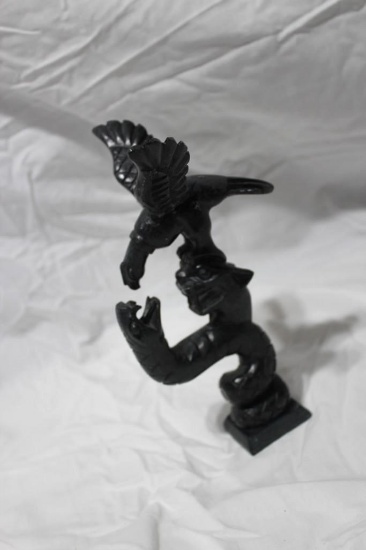 Black Stone Eagle and Snake and Lion Sculpture 8"