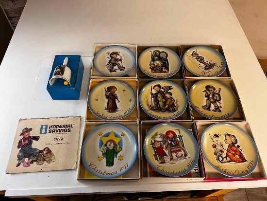Lot of 9 Vintage 1970's HUMMEL Collector Plates with boxes with Bell and Calendar
