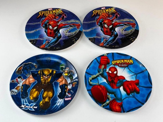 Lot of 3 Marvel Spider-Man Plates and 1 Wolverine Marvel Plate