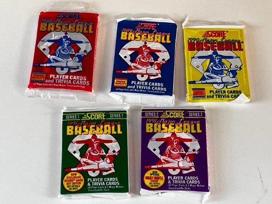 1988-1991 Score Baseball Lot of 5 Wax Packs SEALED