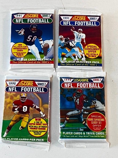 1990-1991 Score Football Cards Lot of 4 Sealed Wax Packs