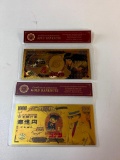 Lot of 2 NIPPON GINKO 24K GOLD Plated Foil Novelty Bill Gold Banknotes
