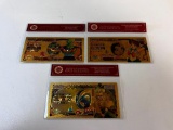 Lot of 3 NIPPON GINKO 24K GOLD Plated Foil Novelty Bill Gold Banknotes