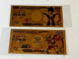 Lot of 2 NIPPON GINKO 24K GOLD Plated Foil Novelty Bill Gold Banknotes
