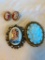 Lot of 2 Similar Cameo-Style Brooches and a Matching Pair of Clip On Earrings