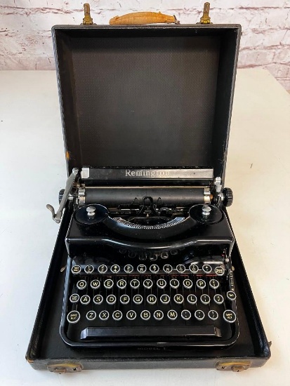 Vintage Remington Rand Model 1 Portable Typewriter with case 1930s