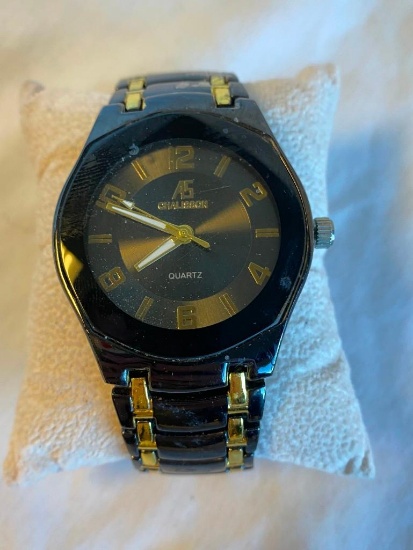 Black and Gold-Toned A5 CHALISSON Men's Watch with Stainless Steel Back