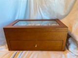 Brown Wooden Men's Watch Display Case with Lower Drawer and 18 Display Pillows