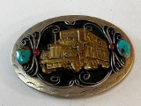 Vintage Keep on Truckin Belt Buckle with 2 Turquoise Stones Germany Silver