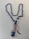 Handmade Vintage Beaded Blue Necklace 15 1/2
