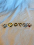 Lot of 6 Gold-Toned and Silver-Toned Rings (Sizes Shown in Pictures)