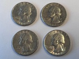 Lot of 4 1964 US Silver Quarters 25 Cent Coins 90% Silver