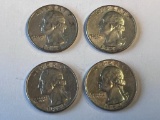 Lot of 4 1964 US Silver Quarters 25 Cent Coins 90% Silver