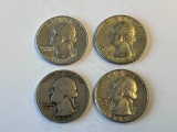 Lot of 4 1964 US Silver Quarters 25 Cent Coins 90% Silver