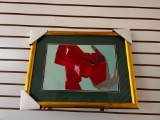 Framed Colorful Abstract Art Print RED HORSE By Local Artist Bob Moeller. Measures 24