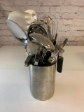 Lot of Misc. Cooking Utensils in Metal Holder